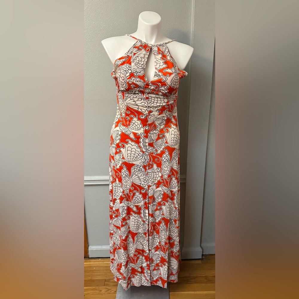 Chic Floral Halter Maxi Dress - Orange and White